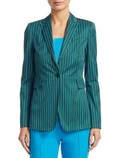 Akris Punto Striped One-button Cotton-stretch Blazer In Palm Leaf Turquoise