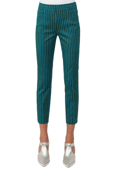 Akris Punto Striped Straight-leg Cotton-stretch Pants In Turquoise