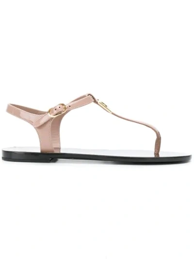 Dolce & Gabbana Patent Thong Sandals With Logo In Pink
