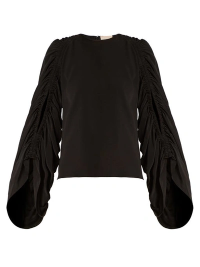 Roksanda Safiya Ruched-sleeve Silk-georgette Blouse In Black