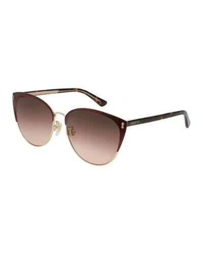 Gucci Gradient Semi-rimless Cat-eye Sunglasses, Red