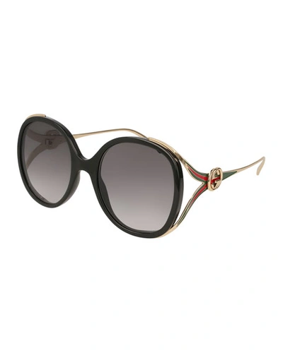 Gucci Oval Web Gg Sunglasses, Black Pattern In Grey Grad