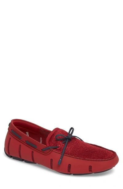 Swims Mesh & Rubber Braided-lace Boat Shoe, Red