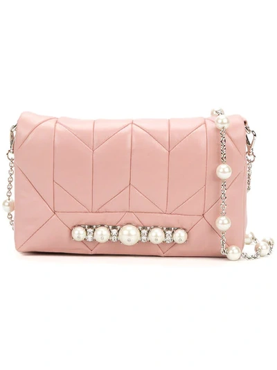 Miu Miu Quilted Embellished Shoulder Bag - Pink