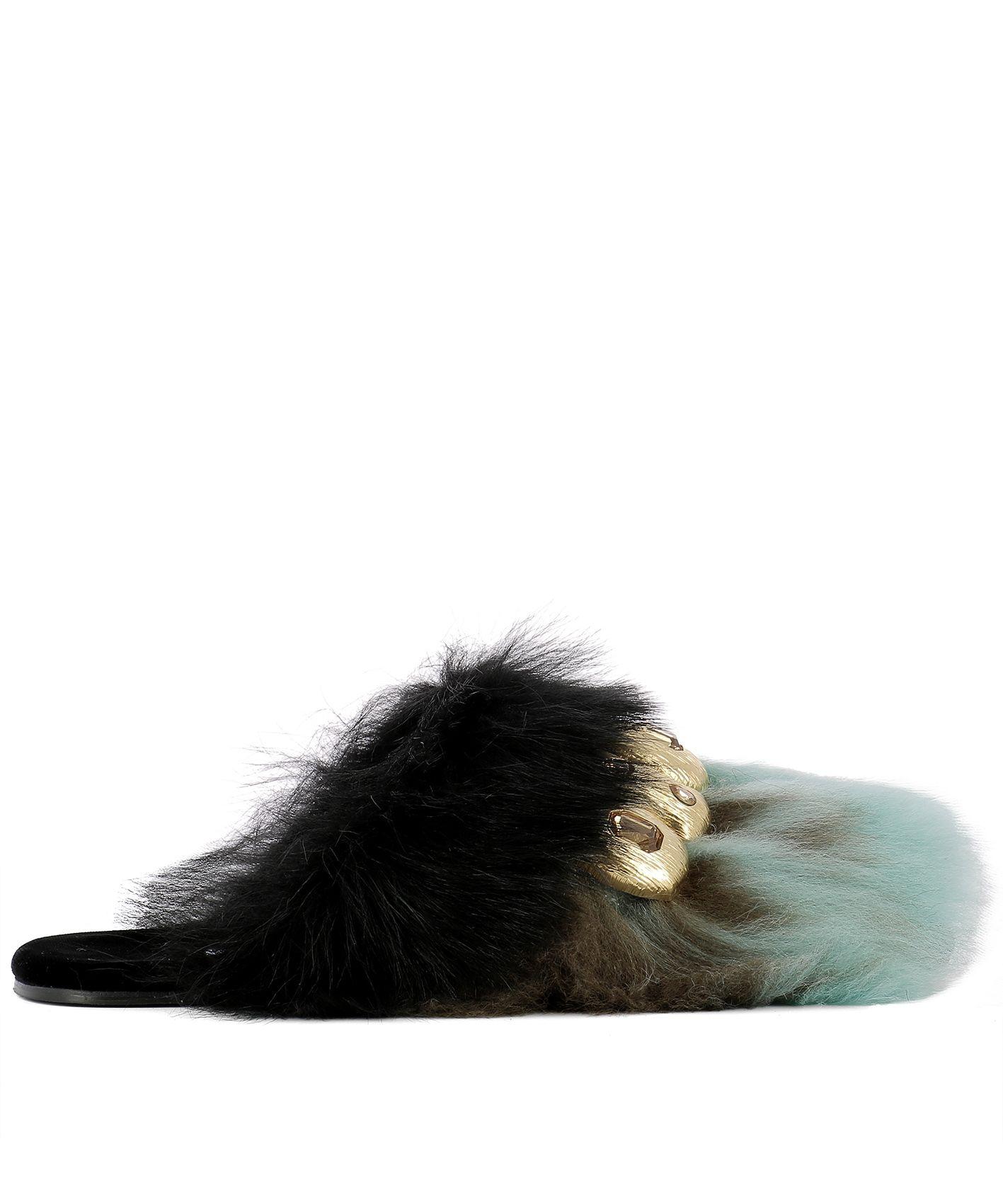 Prada Multicolor Fur Slippers | ModeSens