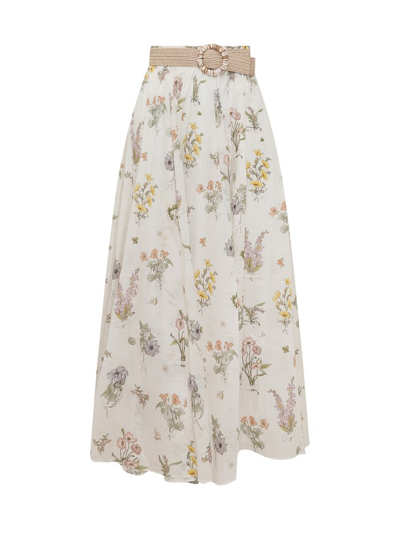 Zimmermann Jeannie Belted Floral-print Cotton-voile Maxi Skirt In White