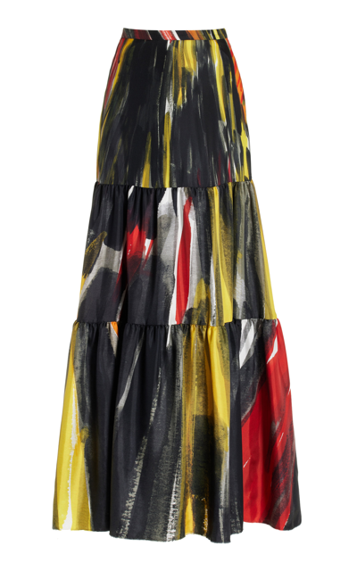 Gabriela Hearst Morse Brushstroke-print Tiered Silk Maxi Skirt In Multi