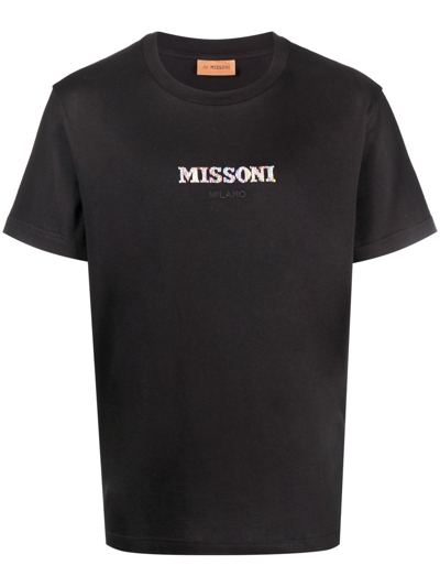 Missoni Logo-embroidered Cotton T-shirt In Black