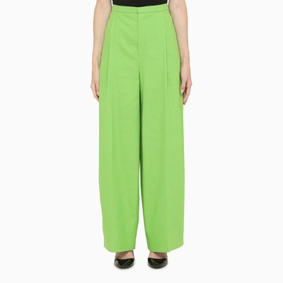 Anouki Fluo Green Palazzo Trousers In Linen In Yellow