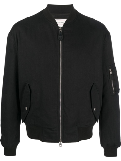 Alexander Mcqueen Embroidered-logo Zip-up Bomber Jacket In Black