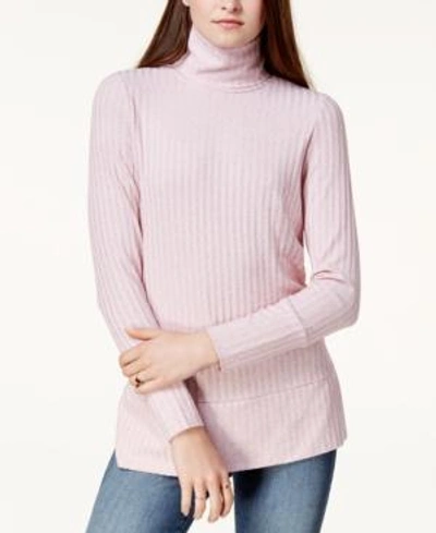 Kensie Rib-knit Turtleneck In Cameo Pink Combo