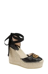 Gucci Palmyra Ankle Tie Espadrille Wedge In Black