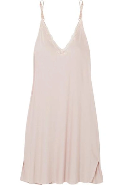Skin Leavers Lace-trimmed Jersey Chemise In Pastel Pink