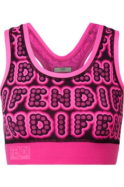 Fendi Printed Stretch Sports Bra In Pink & Purple