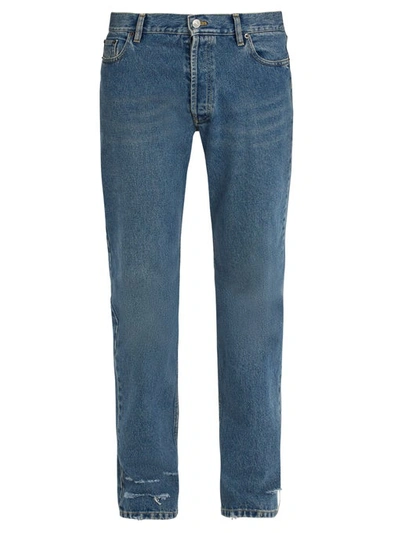 Balenciaga Distressed Straight-leg Jeans In Navy