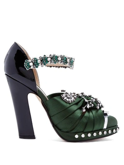 N°21 Crystal-embellished Satin And Leather Pumps In Green