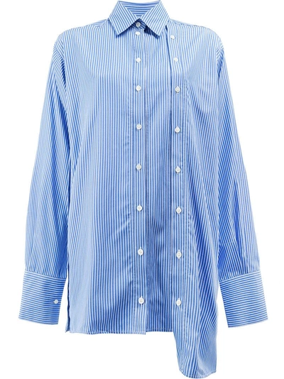 Rokh Asymmetric Striped Shirt In Blue