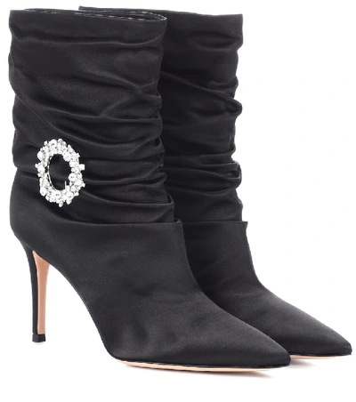 Gianvito Rossi Mae 85 Crystal-embellished Satin Ankle Boots In Black