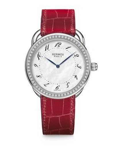 Hermès Watches Arceau 38mm Diamond, Stainless Steel & Alligator Strap Watch In Smooth Ember