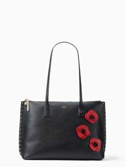 Kate Spade On Purpose Zip-top Poppy Studded Leather Tote In Black