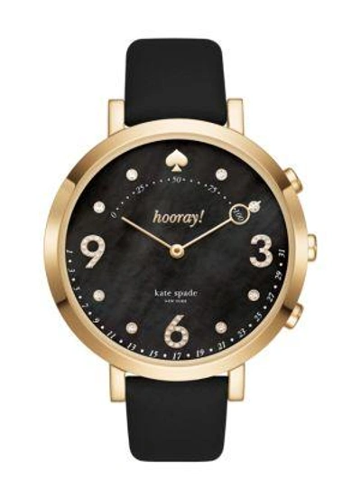 Kate Spade Monterey Hybrid Leather Strap Watch, 41mm In Black/ Mop/ Gold