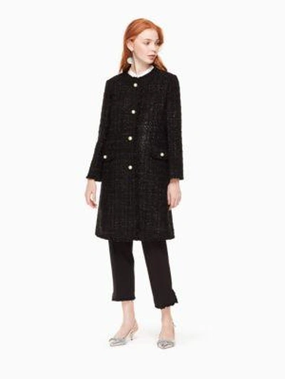 Kate Spade Sparkle Tweed Coat In Black