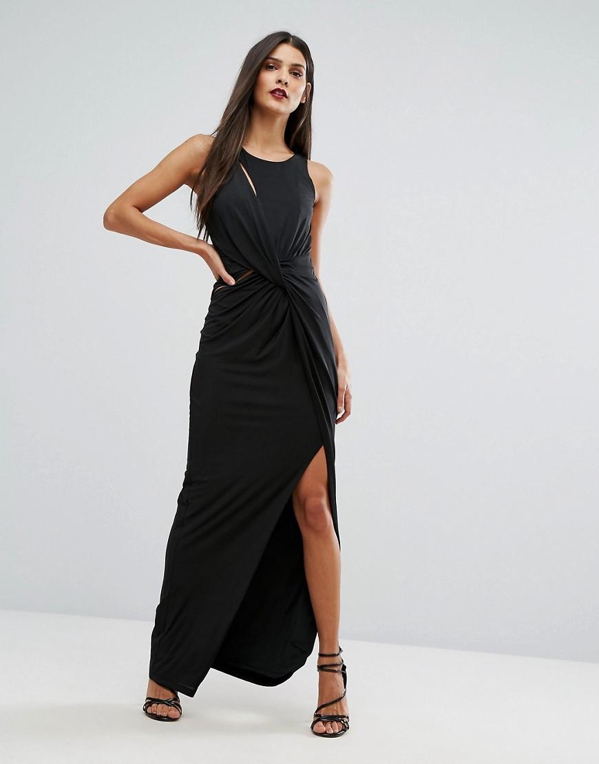 Forever Unique Wrap Thigh High Split Maxi Dress - Black | ModeSens