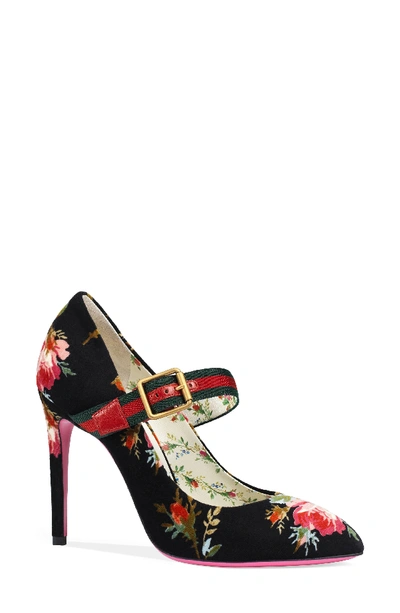 Gucci Women's Sylvie Printed Velvet Mary Jane Pumps In Black