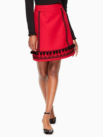 Kate Spade Pom Embroidered Skirt In Charm Red