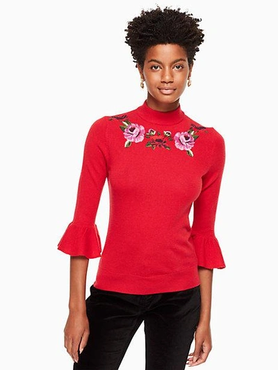 Kate Spade Blossom Sweater In Charm Red