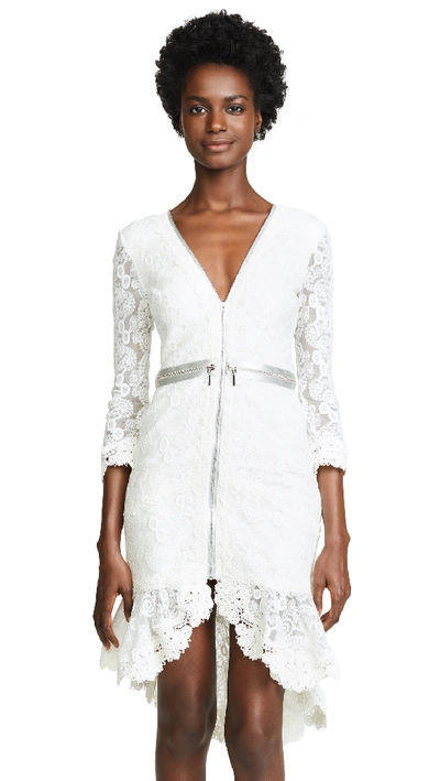 Alexis Parissa Lace Zip-front High-low Dress In White