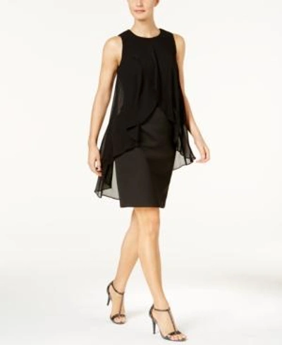 Calvin Klein Chiffon Popover Scuba Dress In Black