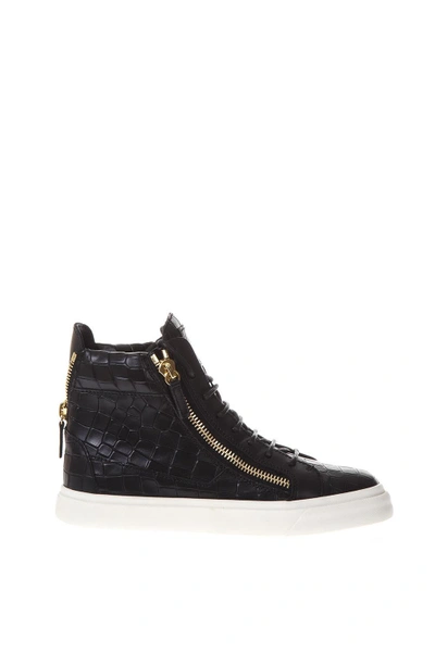 Giuseppe Zanotti Embossed Leather High-top Sneakers In Black