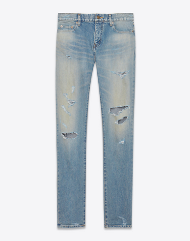 original low waisted destroyed skinny jean in dirty original blue trash denim