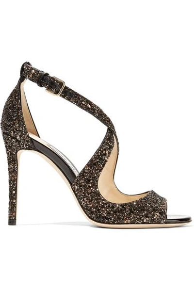 Jimmy Choo Emily 100 Glittered Leather Sandals In Bronze