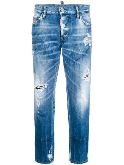 Dsquared2 Boyfriend Fit Destroyed Denim Jeans In Blue