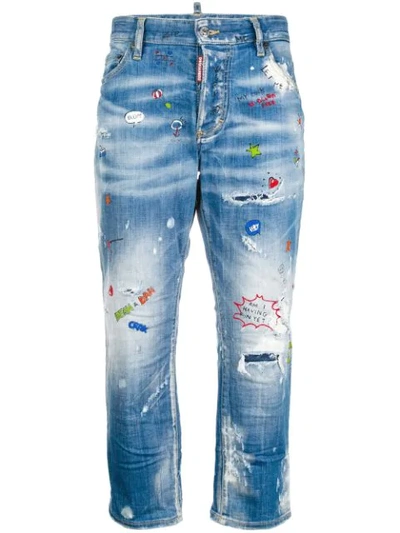 Dsquared2 Tomboy Fit Painted Cotton Denim Jeans In Blue