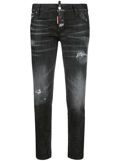 Dsquared2 Super Skinny Cropped Denim Jeans In Black