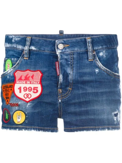 Dsquared2 Cool Girl Scout Patches Denim Shorts In Blue