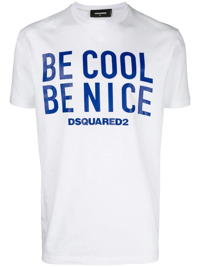 Dsquared2 Be Cool Be Nice Cotton Jersey T-shirt In 975x White-bluette