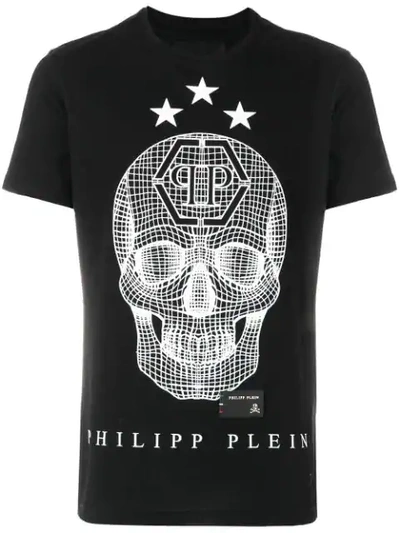 Philipp Plein Black Say Something T-shirt With Stylized Skull In Black-white