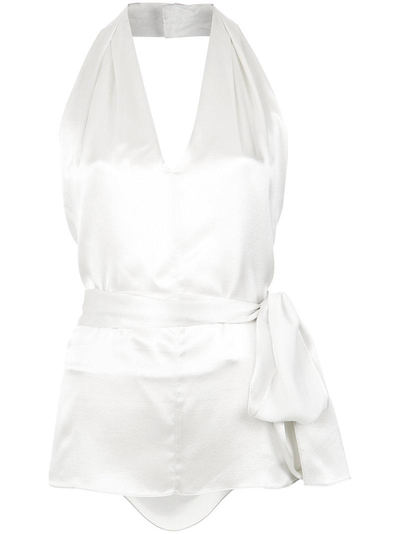 white silk halter neck top