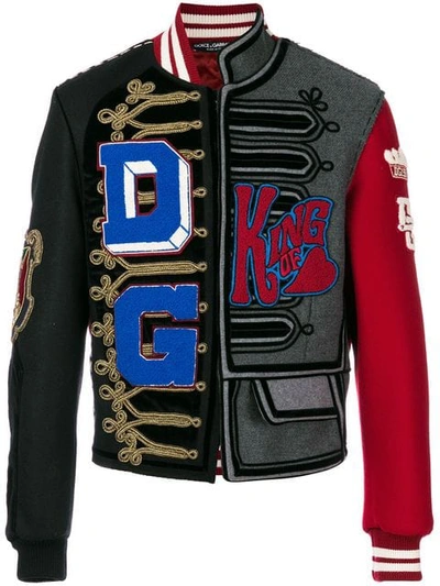 Dolce & Gabbana Asymmetric Patch Detail Bomber Jacket In Multicolour