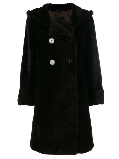 Liska Double Breasted Fur Coat In Brown
