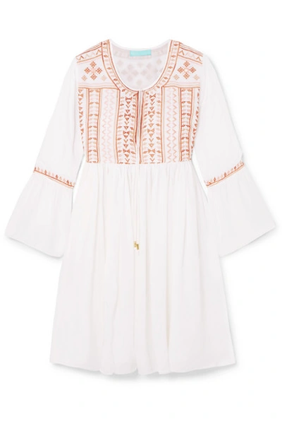 Melissa Odabash Natalia Embroidered Voile Mini Dress In Cream Beige