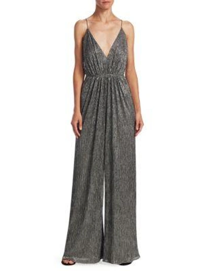 Halston Heritage Plissé Metallic Knitted Jumpsuit In Anqique Silver