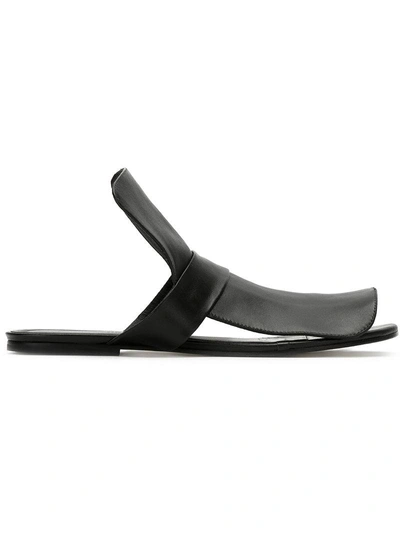 Gloria Coelho Leather Flat Sandals - Black