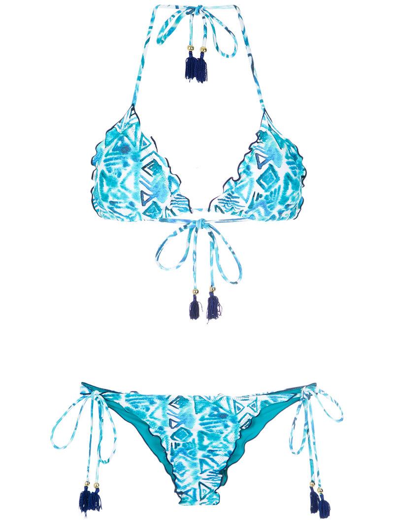 blue and white bikini set