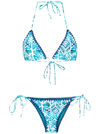 Brigitte Printed Triangle Bikini Set In Blue, Navy, White