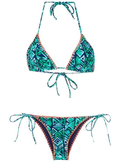 Brigitte Triangle Bikini Set In Navy And Green